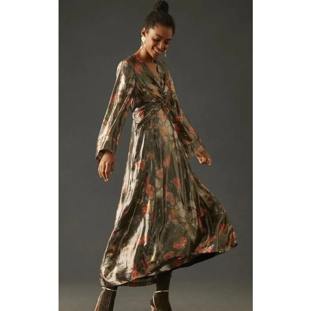 Anthropologie Caballero Deep V-Neck Maxi Dress